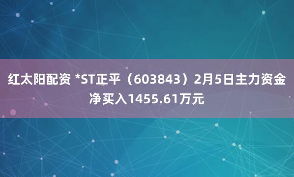 红太阳配资 *ST正平（603843）2月5日主力资金净买入1455.61万元